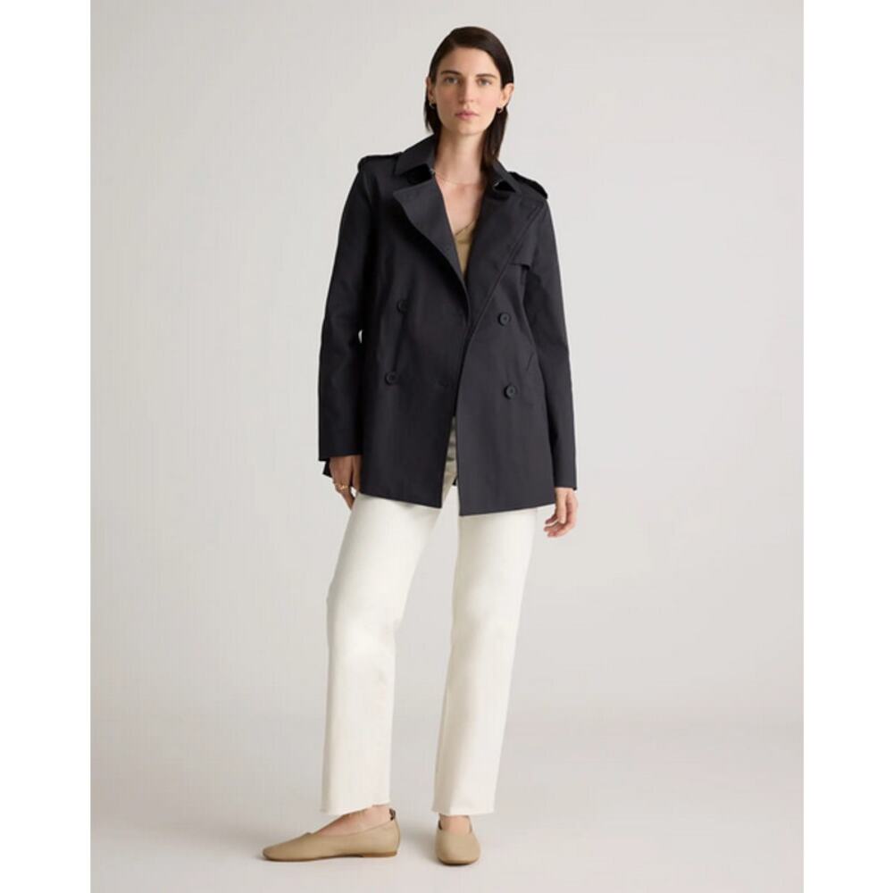 Quince Women Comfort Stretch Short Trench Coat Black Size L - Picture 5 of 8